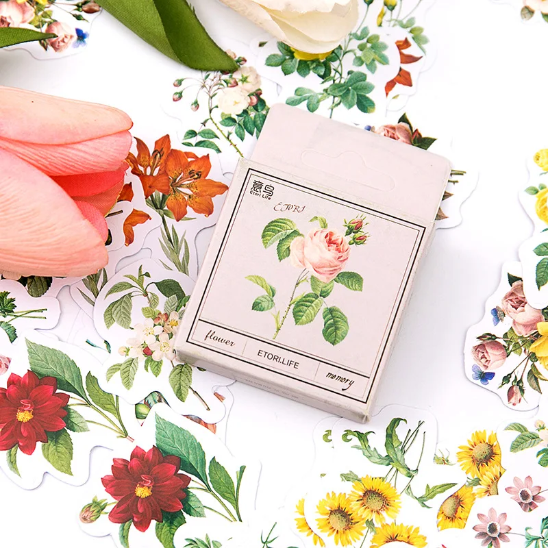 Paquete de 45 unidades de pegatinas Vintage de flores para manualidades, pegatinas para álbumes de recortes, papelería, planificador de confección de álbumes