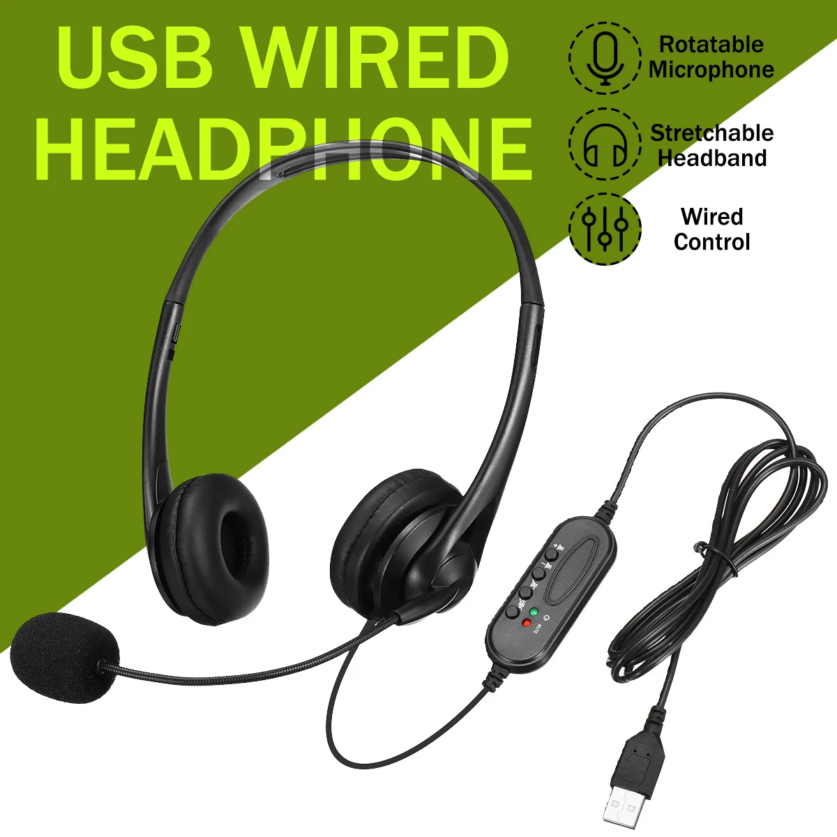 Over Head Headphone Computer Heaset USB Wired Stereo Monitor Music Customer Service Heaset With Microphone