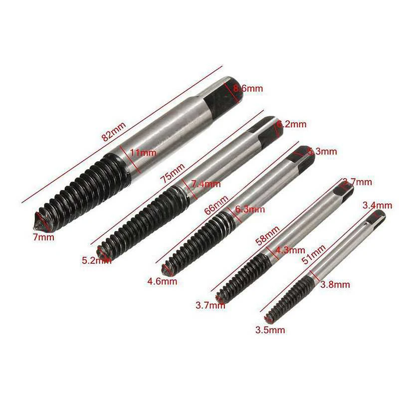 5Pcs Screw Extractor Center Drill Bits Guide Set Broken Damaged Bolt Remover Removal Speed Easy Out Set