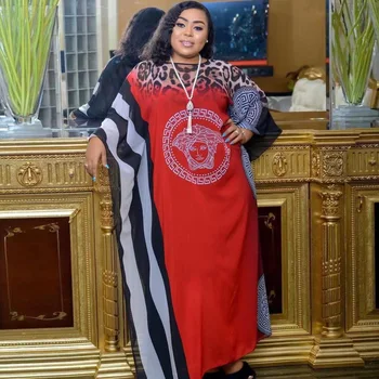 

New African Chiffon Print Bat Sleeve Loose Style Dashiki Long Maxi Dress Dashiki African Dresses for Women Party Gown Red Black