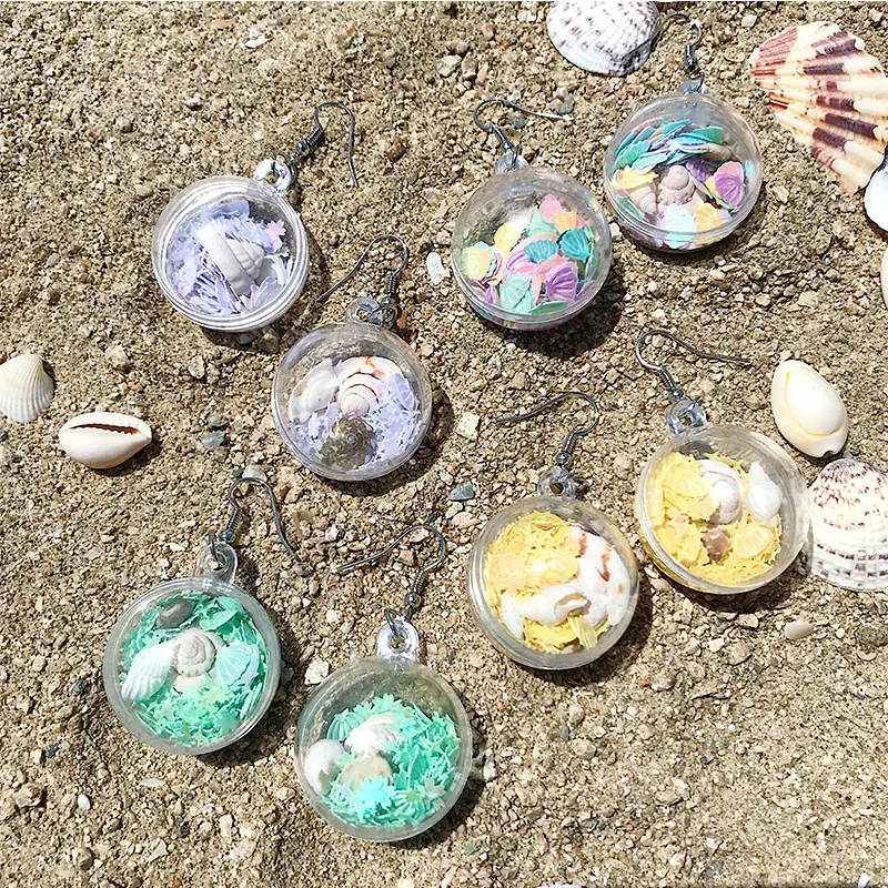 

Japan And Korea New Transparent Ball Shell Drop Earrings For Woman&girls Sweet Cute 4 Colors Fashion Jewelry