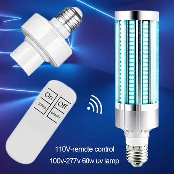 

Remote Control 60W E27 Hospital UV Disinfection Lamp Schools Kill Mites Germicidal Sterilizer Deodor Corn Bulb Hotel Timing Led