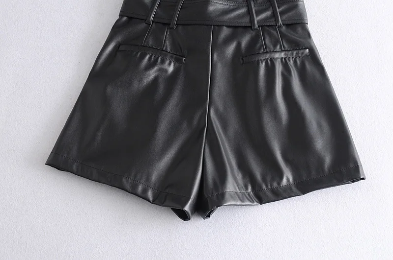 under armour shorts Ruffle high waist  shorts mini sexy short shorts black Sash skirt elegant leather shorts women faux leather skirt with belt Mini biker shorts