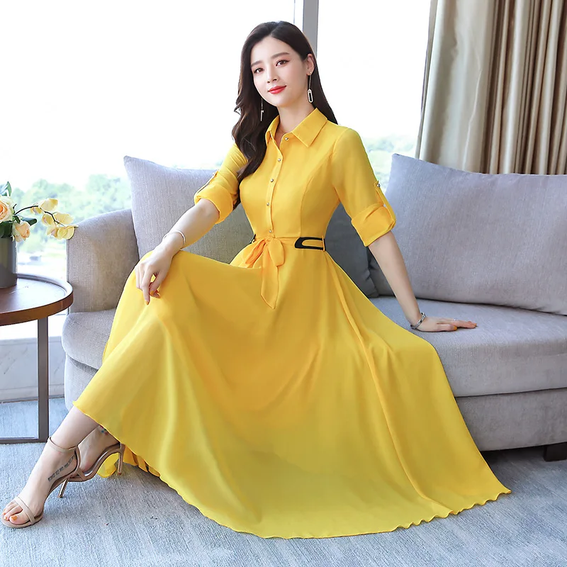 

Spring And Autumn New Style Korean-style Slim Fit Slimming Mid-length Women's Dress Long Sleeve Chiffon Dress