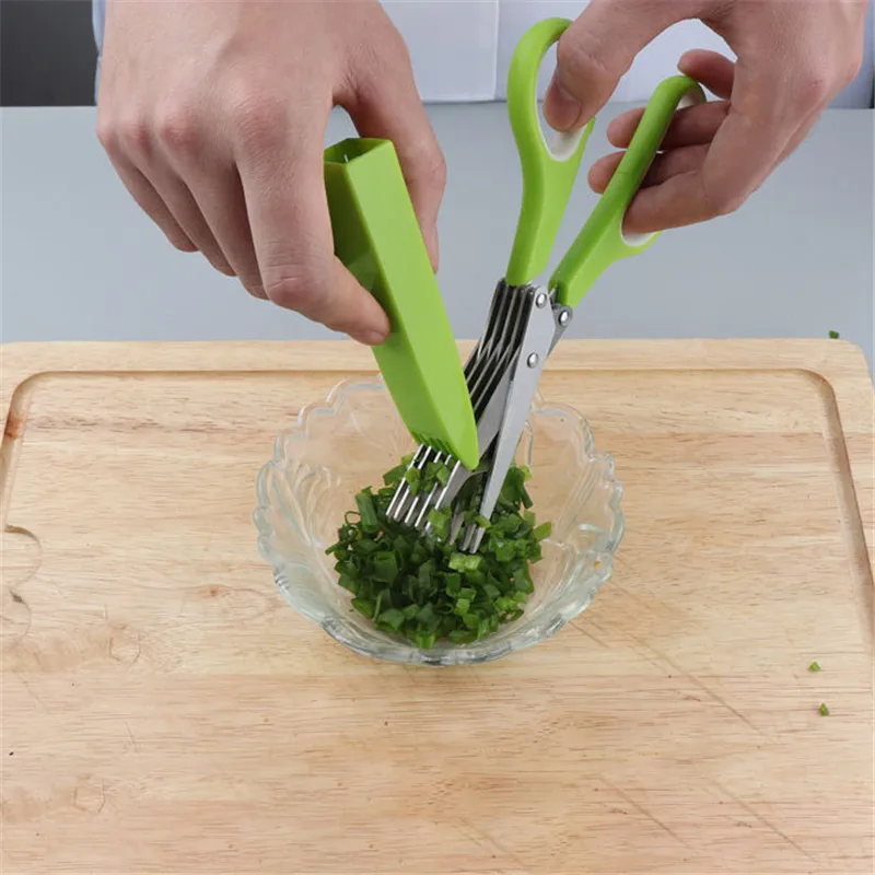 SEAAN 5 Layers Blade Scallion Scissors Multifunctional Kitchen Shredded Knives Fruit Vegetable Cut Herb Spices Cooking Tools | Дом и сад