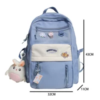 Multi-pocket Solid Color Nylon Women Backpack College Style Large Capacity Travel Rucksack School Bags for Teenage Girl Boys 2