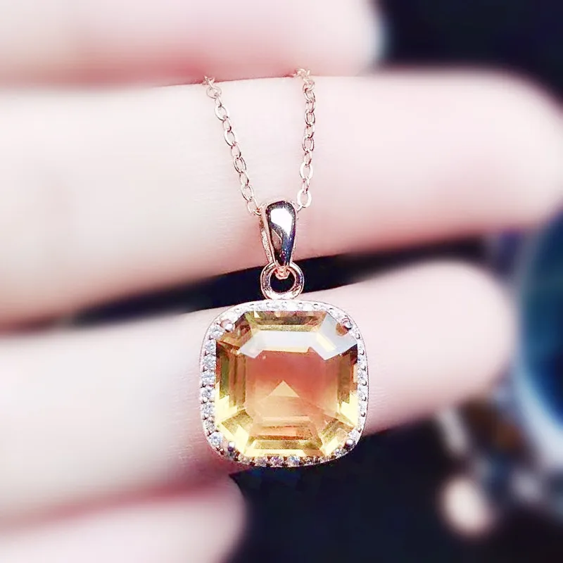 Natural real citrine square necklace 