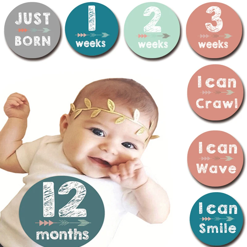 

12pcs Newborn Photography Accessory Baby Monthly Stickers Milestone 1-12 Month Memorial Monthly Newborn Kids Commemorative Card