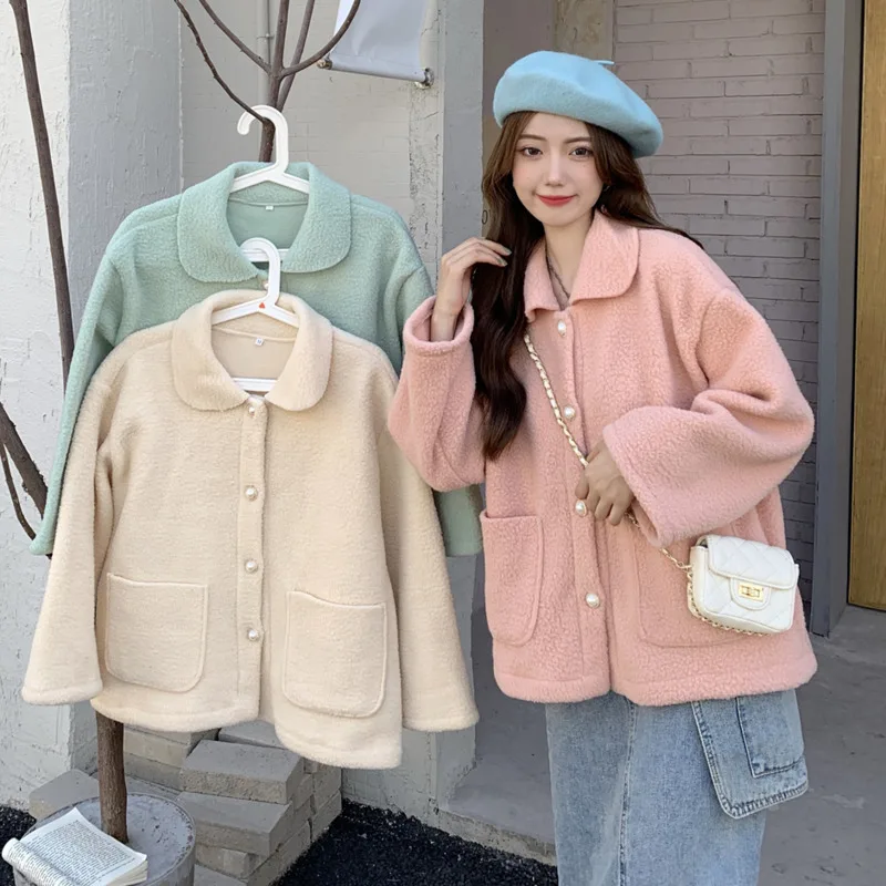 

Korean Fashion Sweatshirt Women Thin Lamb Wool Coat Cardigan Long Sleeve Loose Short Jacket Casaco Feminino Jaqueta Chaqueta New