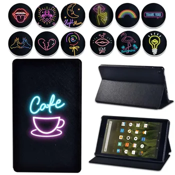 

For Amazon Fire 7(5th/7th/9th Gen)/HD 8(6th/7th/8th Gen)/HD 10(5th/7th/9th Gen)with Alexa Neon Pattern Leather Flip Tablet Case