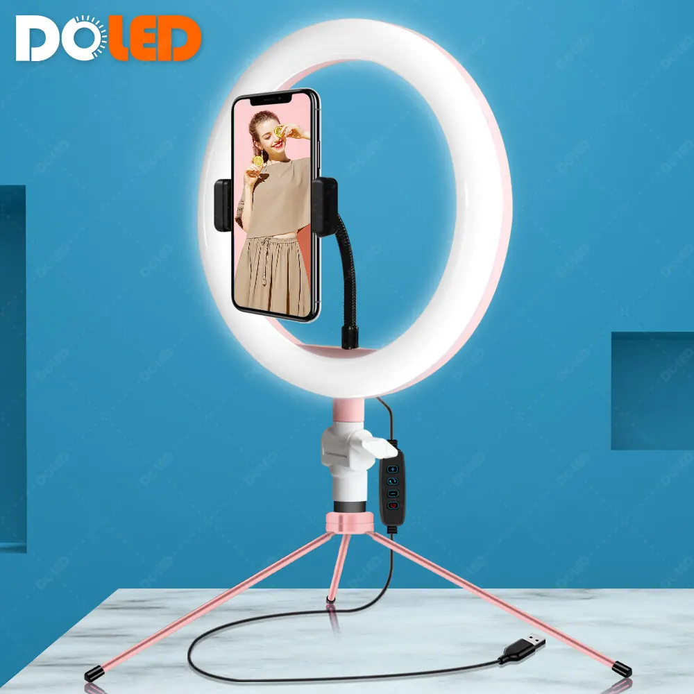 DOLED 10&quot LED Selfie Ring Light Pink with Phone Holder Tripod for Video Lighting Live Stream Photography Youtube | Электроника