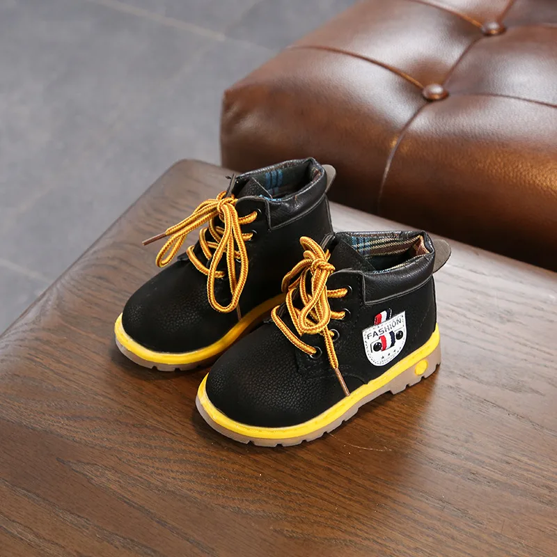 Детские осенне зимние новые модные кожаные ботинки для мальчиков и девочек на