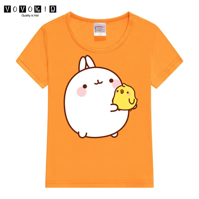 Милая футболка для маленьких девочек и мальчиков с принтом «кролик моланг» и «пиупиу» с забавными рисунками летняя футболка для детей, рубашка на День Благодарения - Цвет: T127A-orange