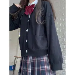FAKUNTN Japanese Girls Loli V-neck JK Uniforms Cute Sweet Sweater Jackets Cardigan Women Student School College Style Cosplay