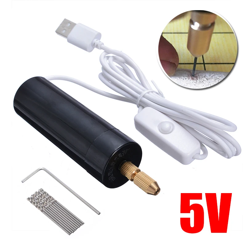 

1Pcs Electric Drill with USB Cable + 10Pcs Drills with 1Pcs Wrench For DIY Plastic Wood Hand Drill Bit
