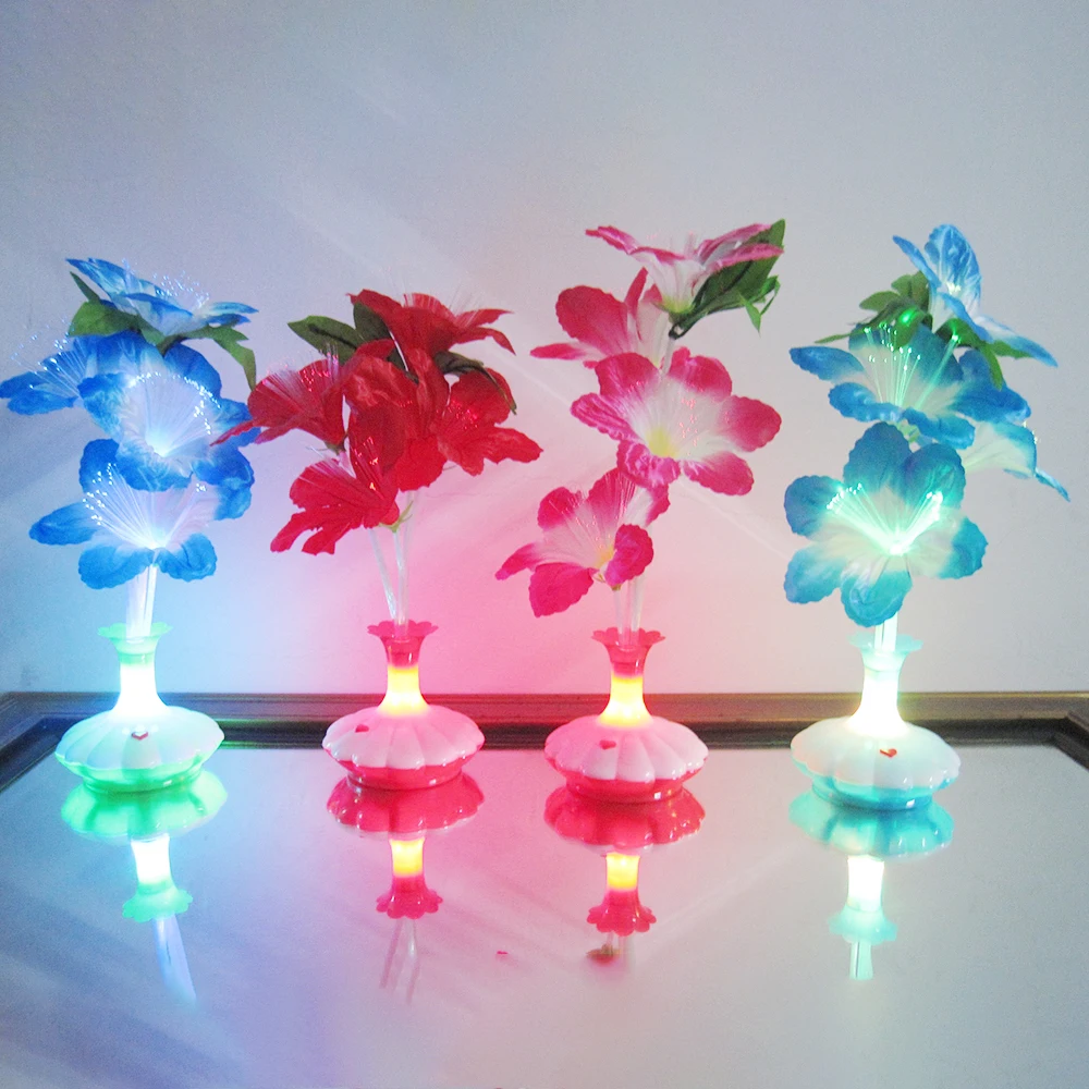 1PC Decoration Stage Fiber Flower Kapok Vase Optical Fiber LED Lamp Valentine's Day Night Light Home Decor Random Color Delivery