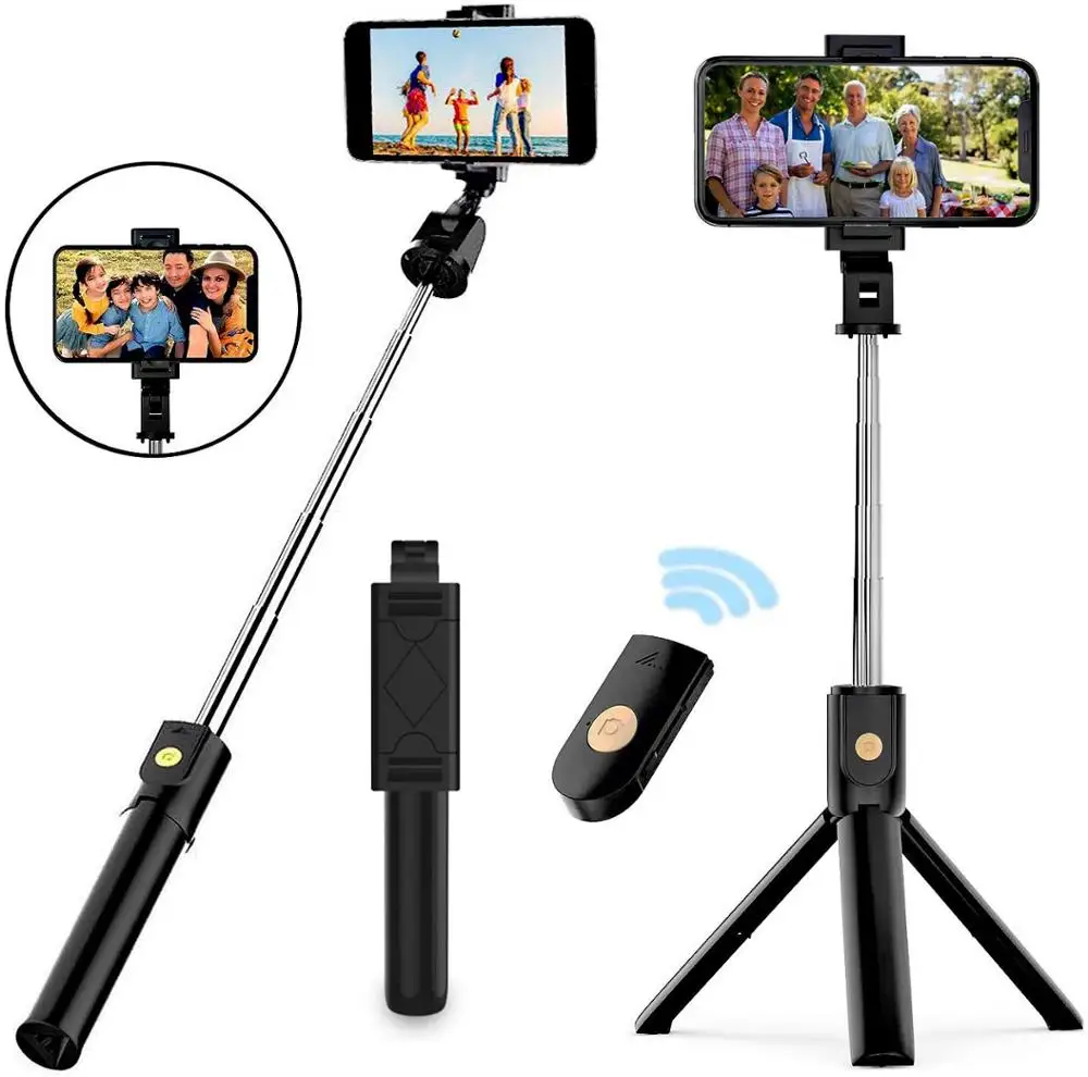Palo de Selfie inalámbrico 3 en 1 Bluetooth Para iPhone IOS Android, obturador monopié de mano plegable remoto extensible Mini trípode
