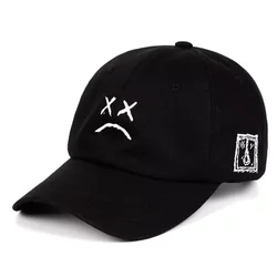 Fashion Cotton Sun Dad Hat Lil Peep Baseball Cap Sad Face Black Hat Snapback for Women Men Embroidery Hip Hop Cap