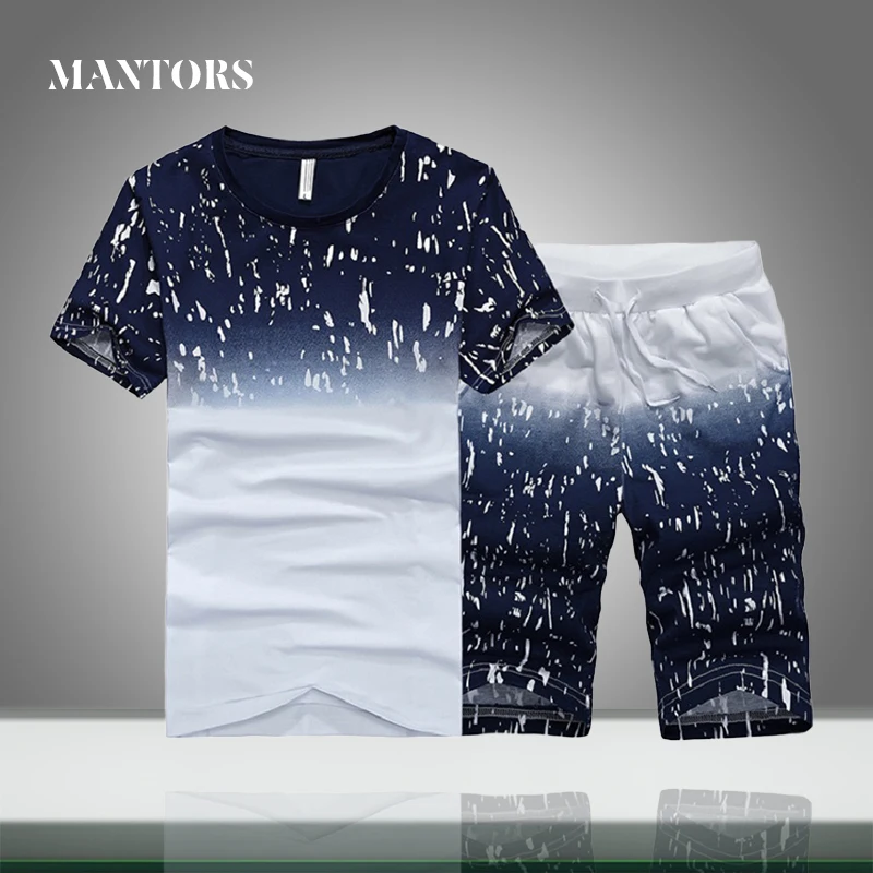 T-Shirts Sportswear Tracksuit-Sets Clothing Slim-Fit Two-Pieces Casual Men Mens Summer