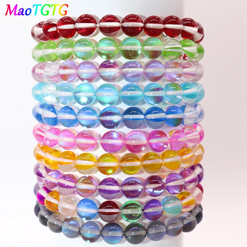 

8mm Colorful Transparent Flash Bead Bracelet For Women Stylish Simple Natural Stone Beads Chakra Women Bracelet Jewelry Gifts
