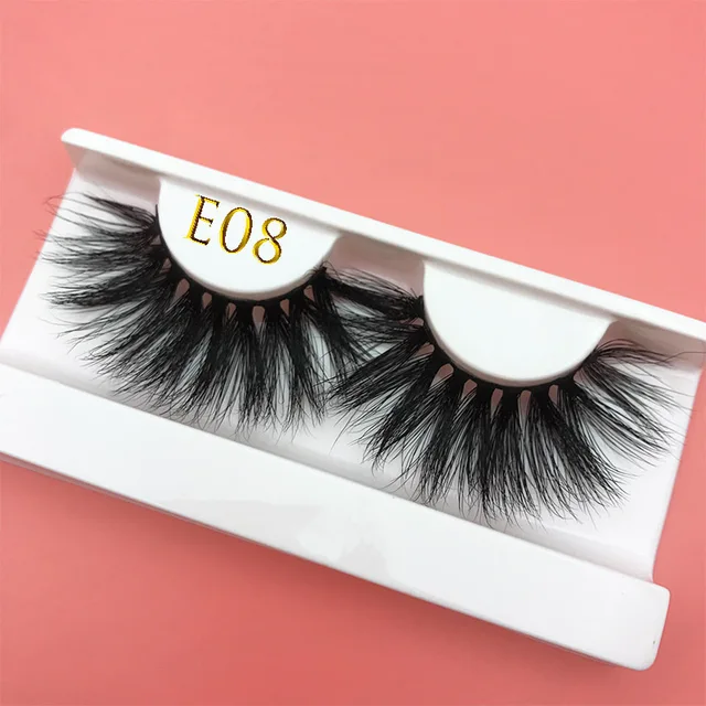 25mm E06 MIKIWI 100% handmade natural  thick  Eye lashes wispy makeup extention tools 3D mink hair volume soft false  eyelashes E08 with tray
