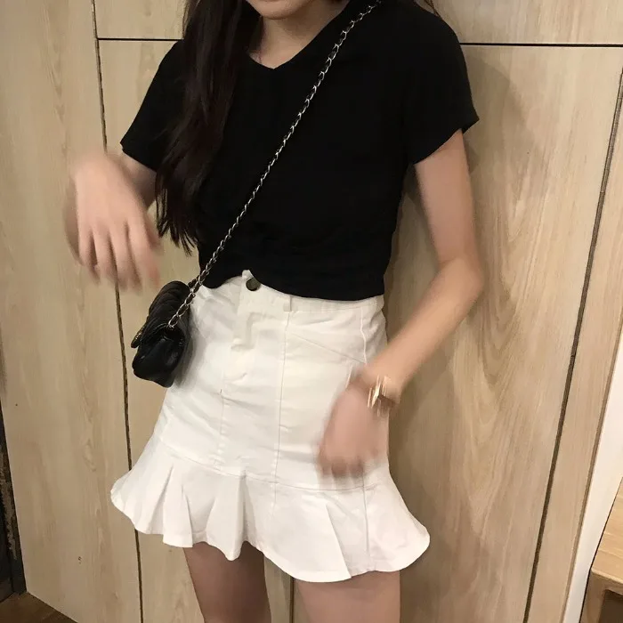 

2019 Summer Wear for Women Korean-style High-waisted Slimming White A Word Skirt Pleated Flounced Casual Sheath Short Skirt