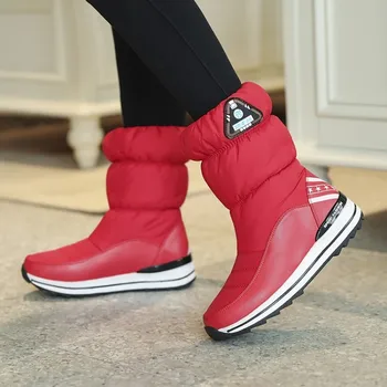 

US4-11 Womens Winter Chic Warm Down Padded Fur Lined Snow Mid Calf Boots Pull on Shoes Plus Size 3Colors Match Colors C826