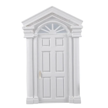 

Fashion 1:12 Vintage Dollhouse Miniature Ornament Decoration Morden White Wooden Door 6 Panel With Frame White