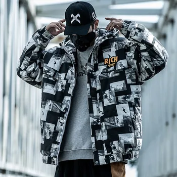 

winter plaid full-print cotton-padded jacket 's tide ins tide brand tooling jacket padded jacket thick warm cotton jacket