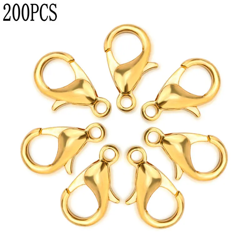 gold-200pcs 5x10/6x12/7x14/8x16 мм застежка-краб из цинкового сплава Омаров Пряжка браслет концевые разъемы для ювелирных изделий аксессуары ручной работы - Цвет: gold-200pcs