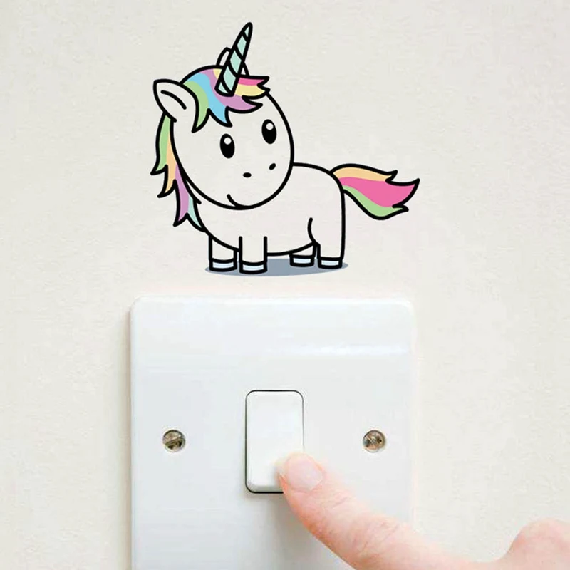 

Funny Cartoon Pink Unicorn Animals Patterns Switch Stickers For Kids Rooms Bedroom Decoration Removable Switch Wall Art Decals