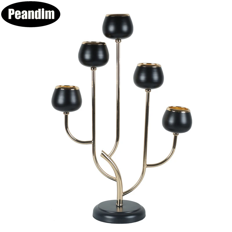 

Блестящий позолоченный подсвечник с 5 дужками, Романтические черные канделябры для свадебной вечеринки, роскошная подставка под свечи для дома