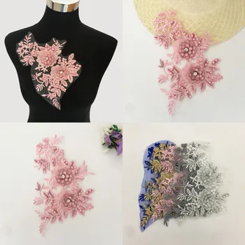 

Embroidery Applique Polyester Rhinestone lace and ornament sewing Lace collar DIY ABS pearl Trim Lace fabric Dresses Accessories