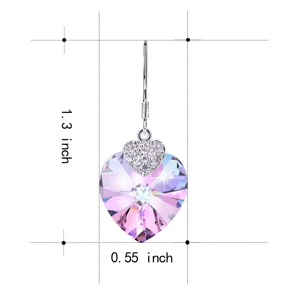 Серьги подвески с аметистом и сердцем серебро 925 пробы|brincos earrings|brincos fashionfashion jewelry |