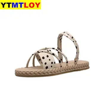 

Women Summer Fashion Polka Dot Cross-Woven Flat Slippers Non-Slip Beach Shoes women slippers summer 2020 size 35-40