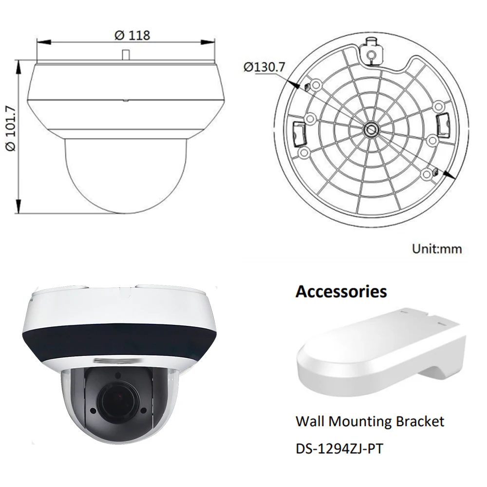 DS-2DE2A404IW-DE3 IP PTZ камера H.2654MP 4X зум 2,8-12 мм объектив сети видеонаблюдения POE, купольная CCTV камера Аудио