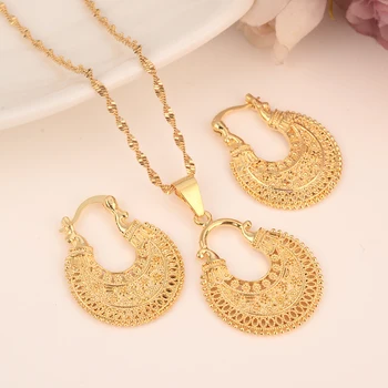 

Dubai India Gold Women wedding gfirls Necklace Earrings Pendant Jewelry Sets Nigerian African Ethiopia Party DIY charms gift