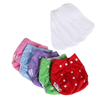 

5 Diapers+ 5 Inserts Adjustable Reusable Lot Baby Washable Cloth Diaper Nappies