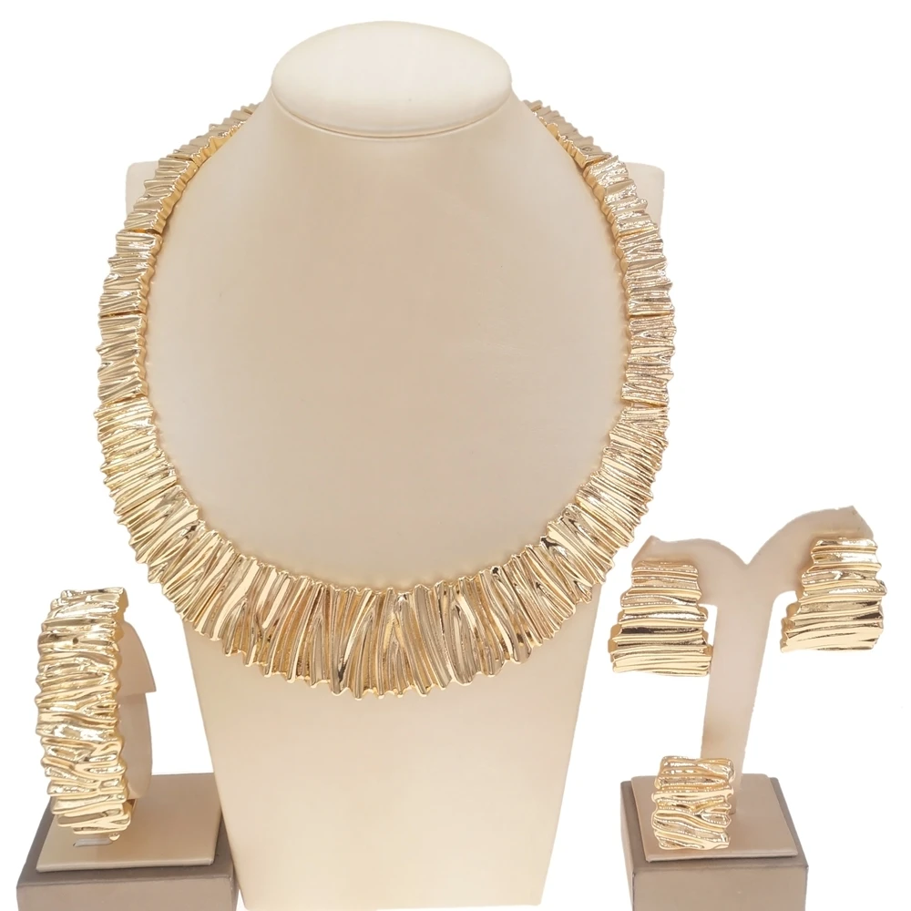 Exquisite Italian Gold Plated Jewelry Set Unique Women Big Style Hot Sale  Latest Design Necklace 4 Pieces Jewelery Sets H0037
