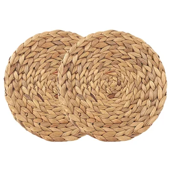 

Natural Handmade Straw Woven Placemat Wooden Round Braided Mat Heat Resistant Hot Insulation Anti-Skidding Pad Water Hyacinth Pl