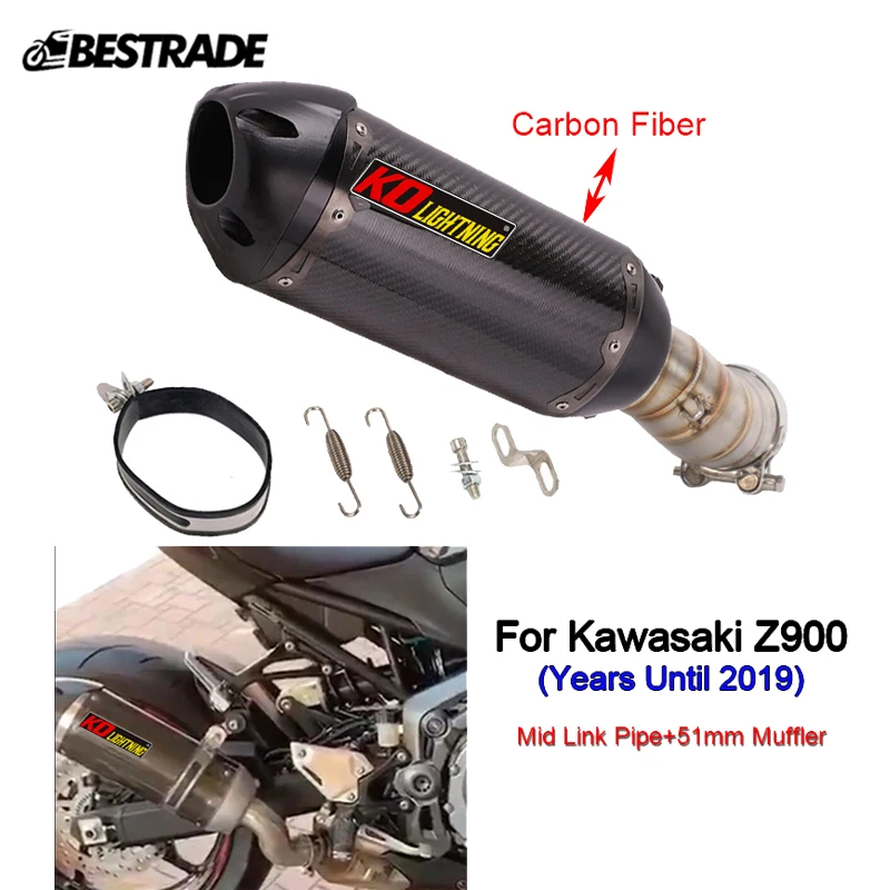 

Motorcycle Exhaust System Carbon Fiber Muffler Pipe Escape Stainless Steel Middle Link Connection For kawasaki Z900 Until 2019
