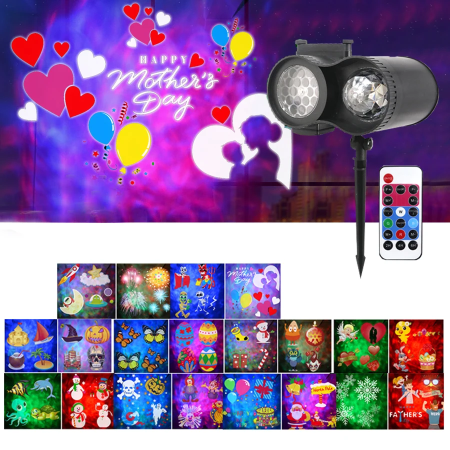 

Thrisdar Remote 20 Pattern Christmas Projector Light 2-in-1 Ocean Wave Landscape Light Halloween Party Holiday Projector Lamps