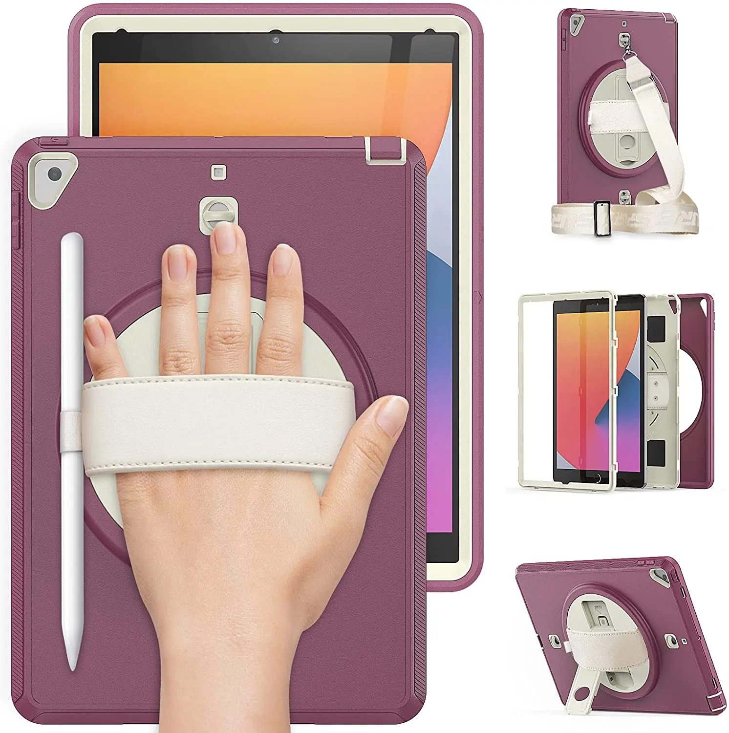 

Tablet Case for iPad 9th 8th 7th Generation 10.2 inch DropProof Cover with Screen Protector Pencil Holder Hand Shoulder Strap