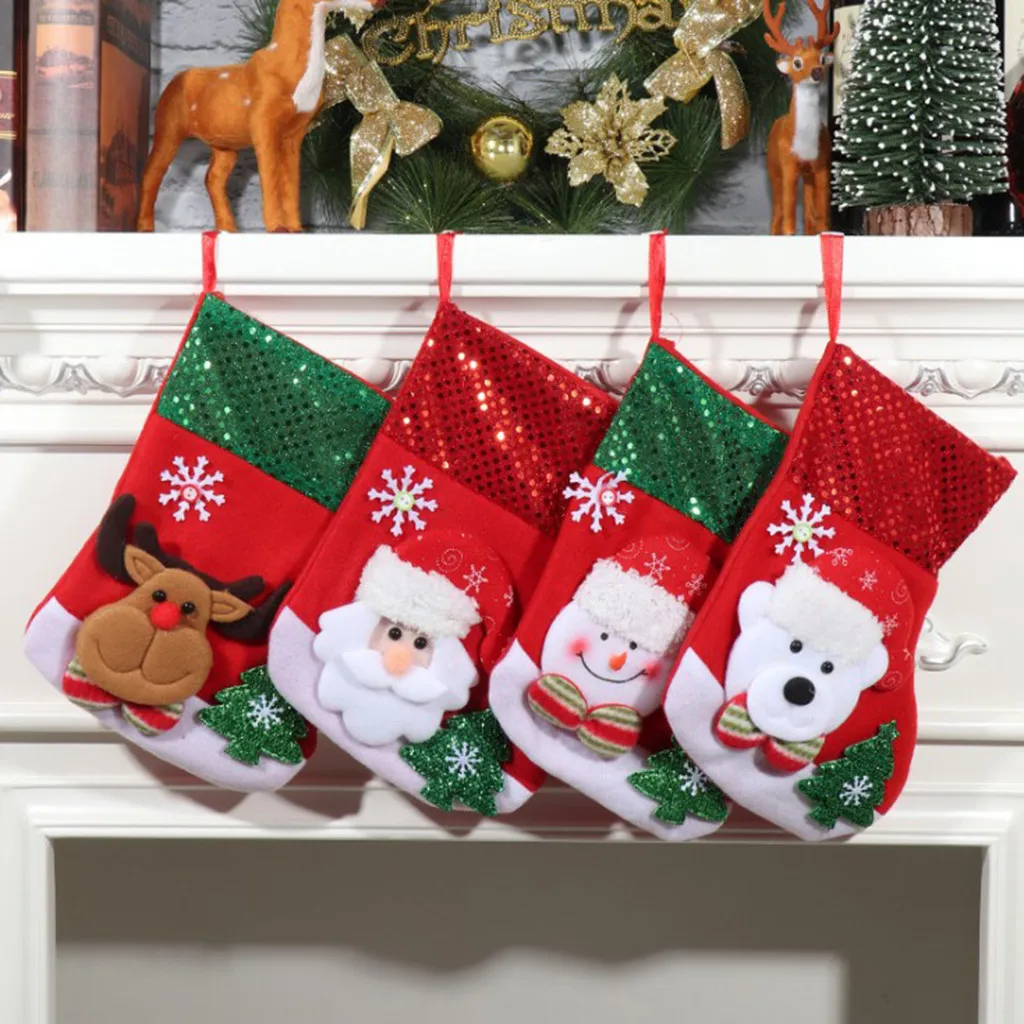 Christmas goods новогодние товары Candy Gift Bag Decoration Props Santa Claus Deer Snowman Socks Tree Hanging Ornaments | Дом и