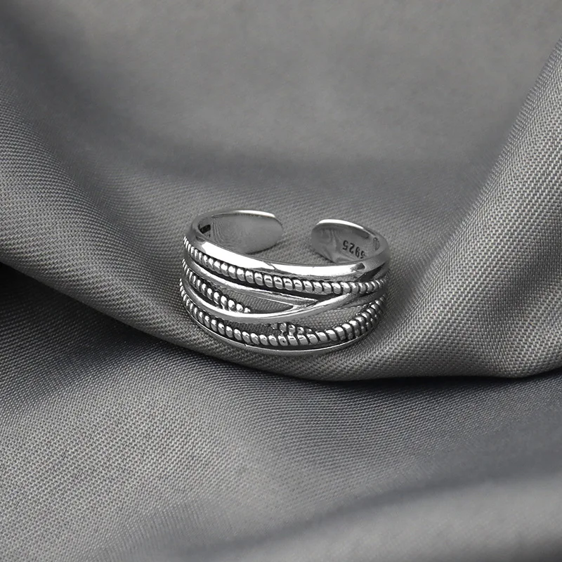 Silver Rings 925 Sterling Silver Rings for Women Vintage Wedding Trendy Large Adjustable Antique