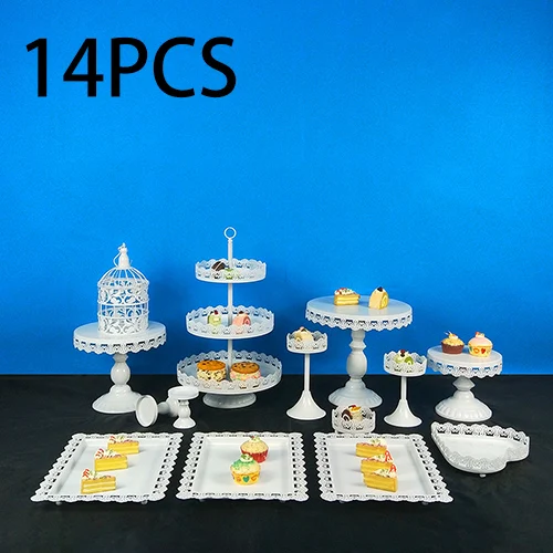 14PCSsquare Tobs Cupcake Stand белый ментальный торт стенд набор с кружевным краем для свадьбы День Рождения Вечеринка послеобеденный чай выпечки инструменты - Цвет: 14PCSsquare