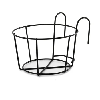 

Hanging Plant Iron Racks Balcony Round Flower Pot Rack Railing Fence Outdoor Black/White _WK