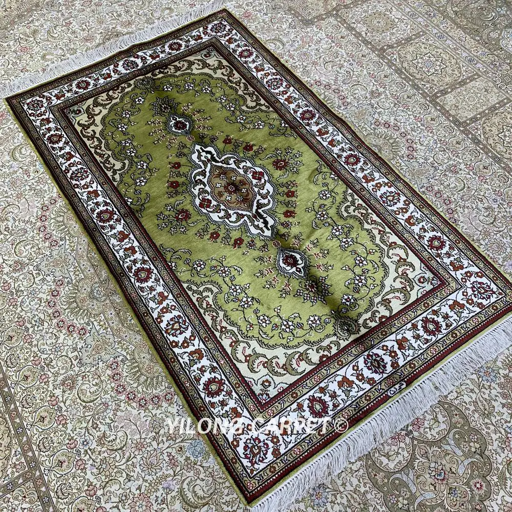 Yilong 3'x5' персидский шелковый ковер ручной работы зеленый ковер(HF362AB