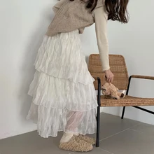 Шифоновая юбка для женщин s Faldas Mujer Moda модная эластичная высокая талия сетчатая юбка-пачка Макси плиссированная длинная миди Saias Jupe Женская юбка