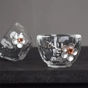 

Transparent Heat Resistant Glass Teacup Creative Plum Flower Kung Fu Tea Set Master Cup Small Tea Bowl Handmade Teaware Decor